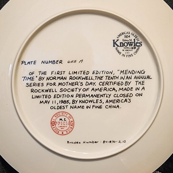 Mending Time - Norman Rockwell Collectors' Plate VTG - Super Low Number ### - Picture 6 of 7